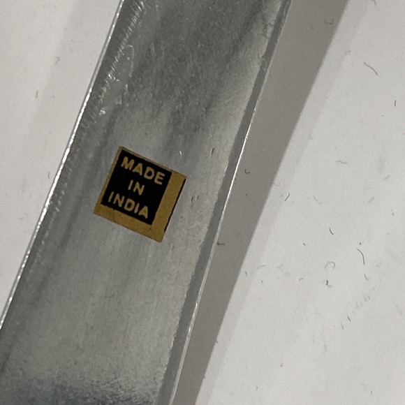 Mod Silver Tone Serving Fork & Spoon Set White Stone Shell Inlay Made in India - Picture 5 of 8